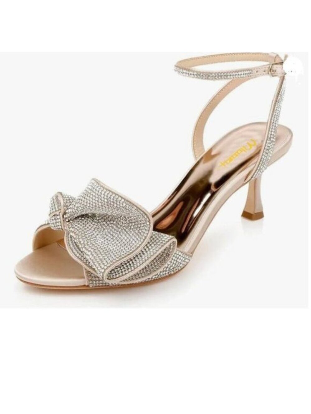 Milooey shoes Womens Glitter Rhinestone Bow Heeled Sandal Elegant Crystal Gold